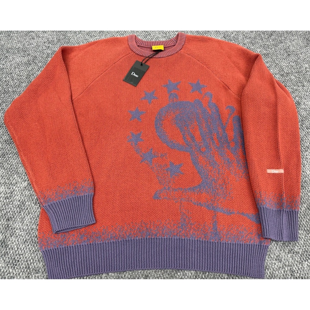 Dime Dyson Knit Sweater Men's XL Jacquard Star-Hand Graphic Crew Neck Pullover